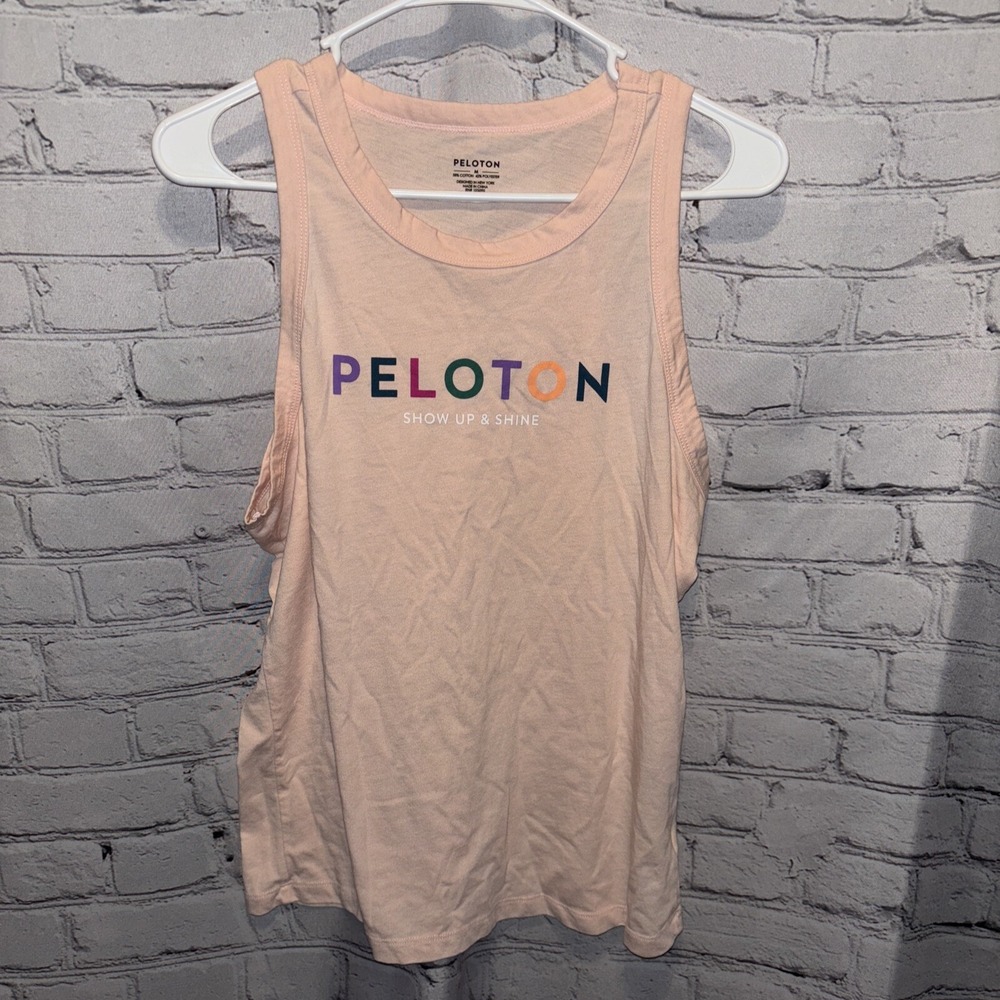 Peloton Womens Go-To-Racer Tank Top size MED "Peach" SHOW UP AND SHINE